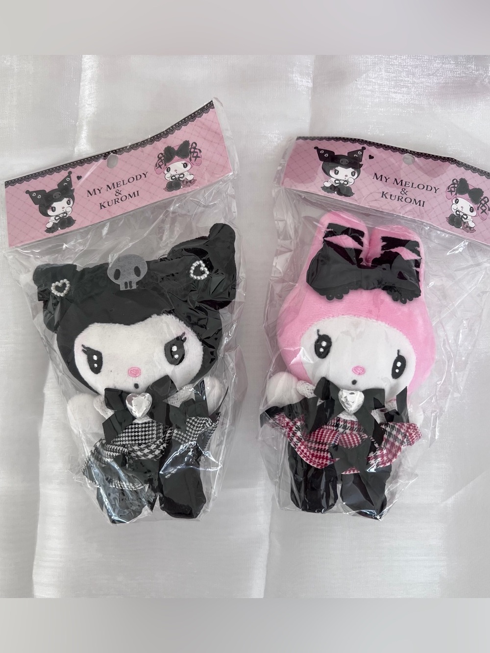 Sanrio Korea Exclusive Kuromi My Melody Plush Keychain Tweed Heart Gem NWT 13cm